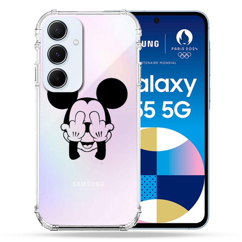 Coque Renforcé Transparente Pour Samsung Galaxy A55 5G Mickey doigt