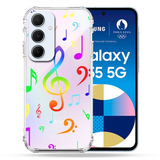 Coque Renforcé Transparente Pour Samsung Galaxy A55 5G Note Musique Colore