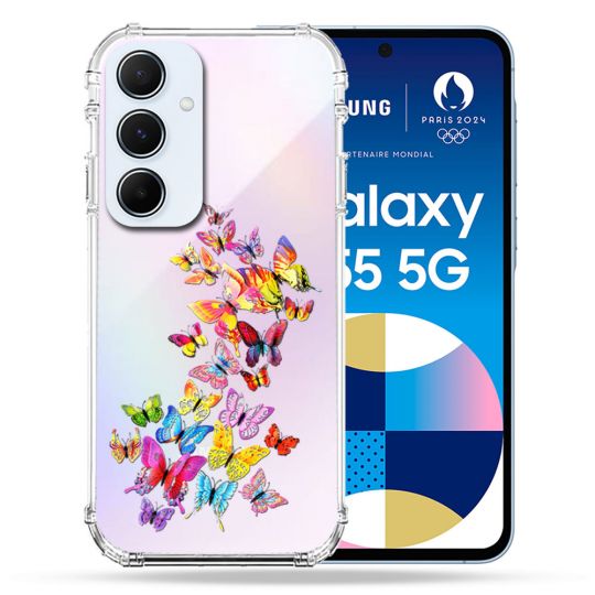 Coque Renforcé Transparente Pour Samsung Galaxy A55 5G Papillon Multicolore