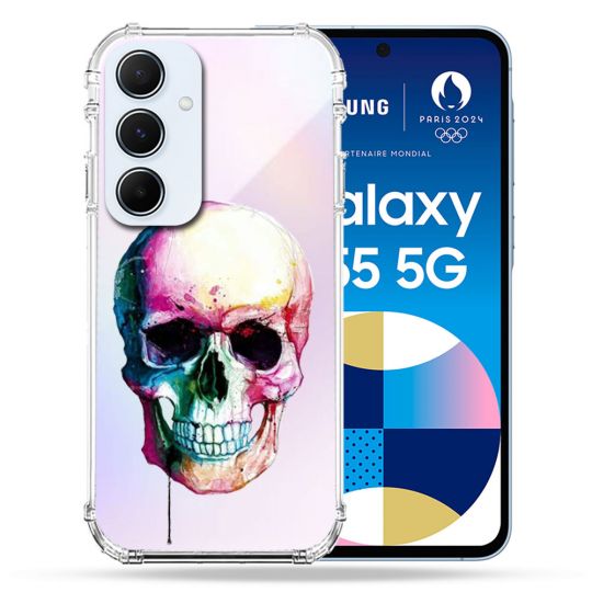 Coque Renforcé Transparente Pour Samsung Galaxy A55 5G Skull Head Crane Colore