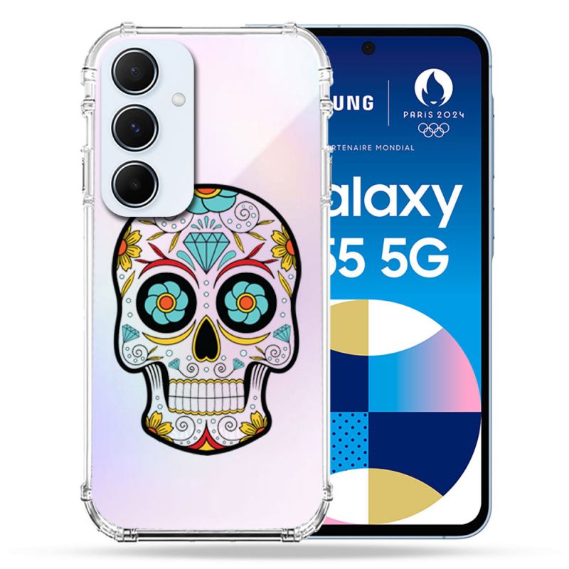 Coque Renforcé Transparente Pour Samsung Galaxy A55 5G Tete Mort Color
