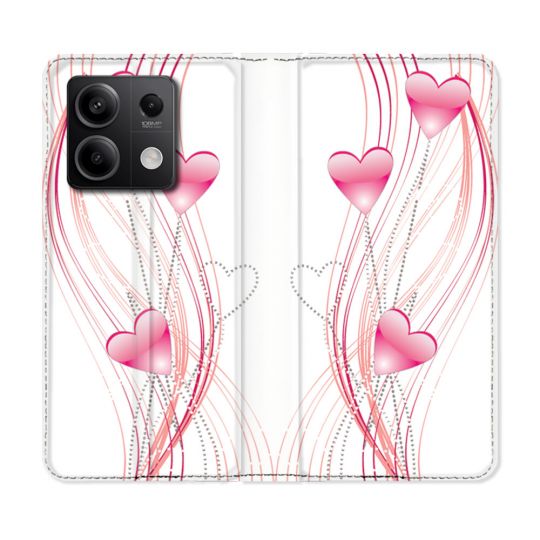 Housse Cuir Portefeuille Pour Xiaomi Redmi Note 13 Pro 5G Amour Coeur Rose Montant sur Blanc
