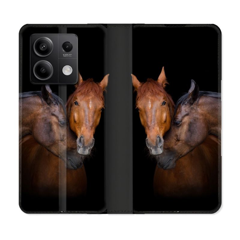 Housse Cuir Portefeuille Pour Xiaomi Redmi Note 13 Pro 5G Animal Cheval Marron