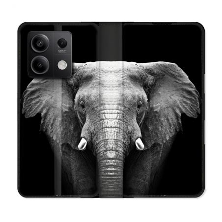 Housse Cuir Portefeuille Pour Xiaomi Redmi Note 13 Pro 5G Animal Elephant Noir