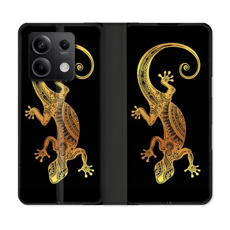 Housse Cuir Portefeuille Pour Xiaomi Redmi Note 13 Pro 5G Animal Lezard Noir