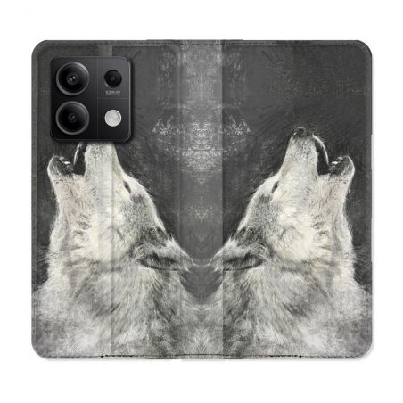 Housse Cuir Portefeuille Pour Xiaomi Redmi Note 13 Pro 5G Animal Loup Hurlement