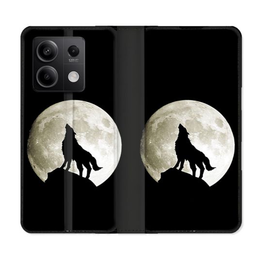 Housse Cuir Portefeuille Pour Xiaomi Redmi Note 13 Pro 5G Animal Loup Noir
