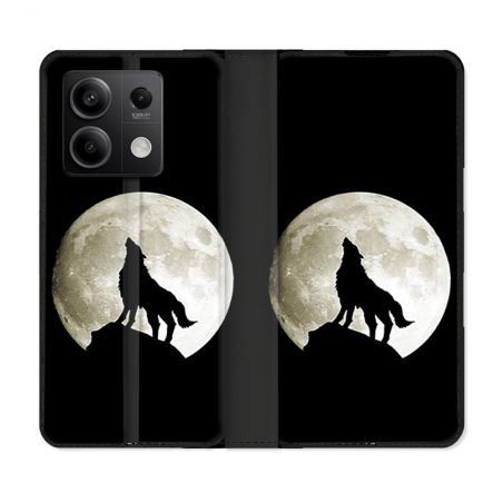 Housse Cuir Portefeuille Pour Xiaomi Redmi Note 13 Pro 5G Animal Loup Noir