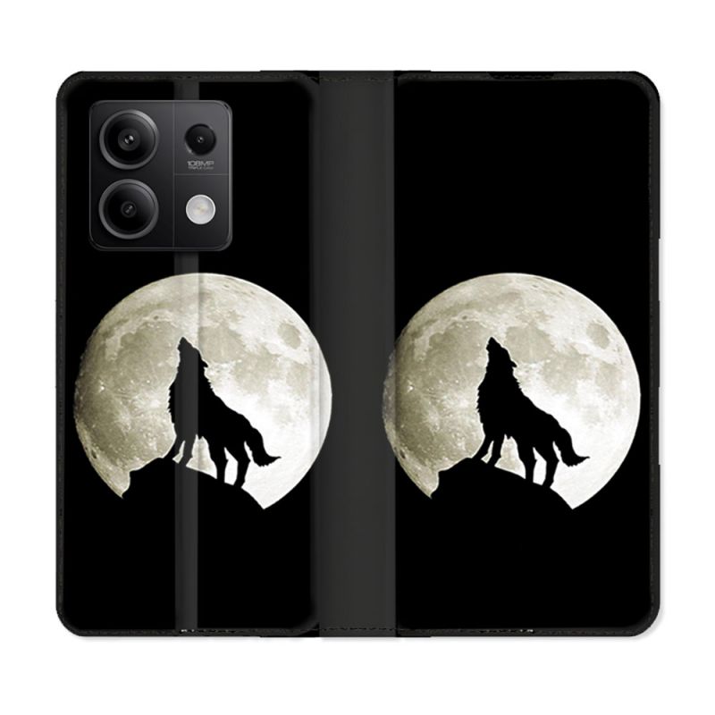 Housse Cuir Portefeuille Pour Xiaomi Redmi Note 13 Pro 5G Animal Loup Noir