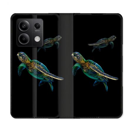 Housse Cuir Portefeuille Pour Xiaomi Redmi Note 13 Pro 5G Animal Tortue Noire multicolore