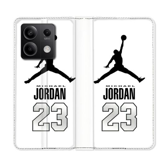 Housse Cuir Portefeuille Pour Xiaomi Redmi Note 13 Pro 5G Jordan 23 Blanc