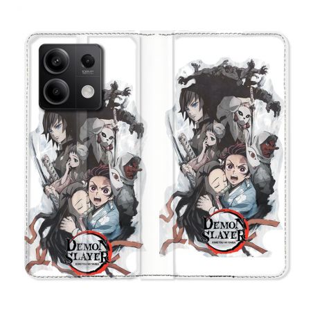Housse Cuir Portefeuille Pour Xiaomi Redmi Note 13 Pro 5G Manga Demon Slayer Blanc