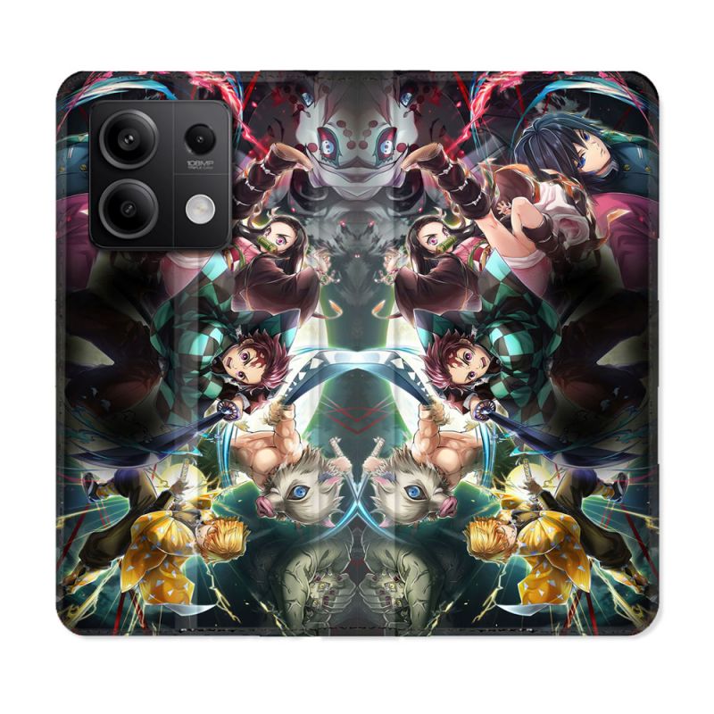 Housse Cuir Portefeuille Pour Xiaomi Redmi Note 13 Pro 5G Manga Demon Slayer Groupe