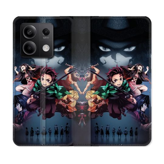 Housse Cuir Portefeuille Pour Xiaomi Redmi Note 13 Pro 5G Manga Demon Slayer Noir