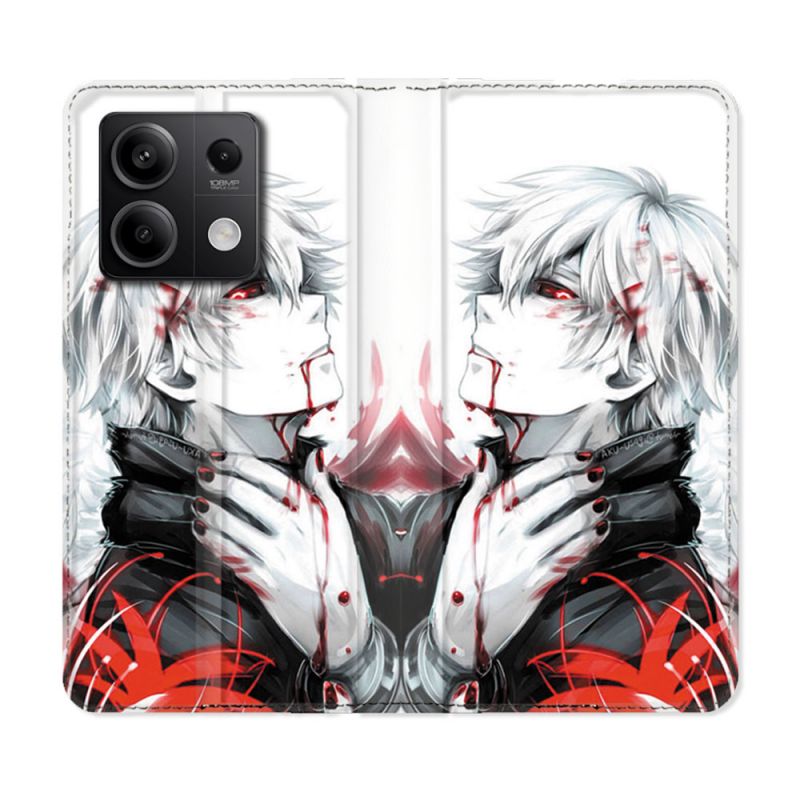 Housse Cuir Portefeuille Pour Xiaomi Redmi Note 13 Pro 5G Manga Tokyo Ghoul Kaneki Blanc