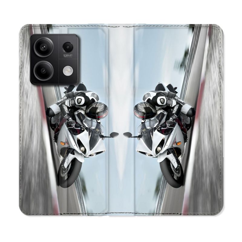 Housse Cuir Portefeuille Pour Xiaomi Redmi Note 13 Pro 5G Moto Course GP Blanche