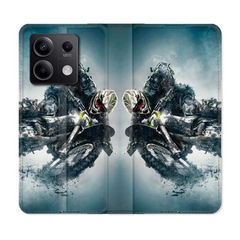 Housse Cuir Portefeuille Pour Xiaomi Redmi Note 13 Pro 5G Moto Cross Ombre