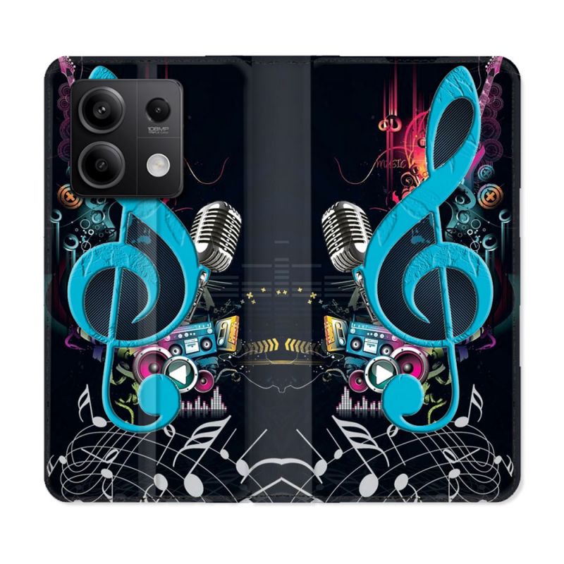Housse Cuir Portefeuille Pour Xiaomi Redmi Note 13 Pro 5G Musique Cle Sol Bleu