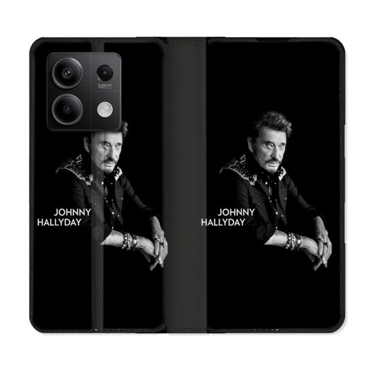 Housse Cuir Portefeuille Pour Xiaomi Redmi Note 13 Pro 5G Musique Johnny Hallyday Noir