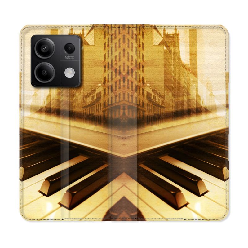 Housse Cuir Portefeuille Pour Xiaomi Redmi Note 13 Pro 5G Musique Piano Retro