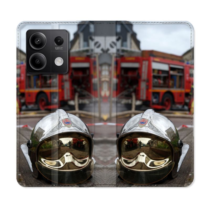 Housse Cuir Portefeuille Pour Xiaomi Redmi Note 13 Pro 5G Pompier Casque Camion