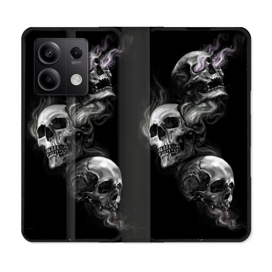 Housse Cuir Portefeuille Pour Xiaomi Redmi Note 13 Pro 5G Tete de Mort Triple