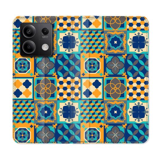 Housse Cuir Portefeuille Pour Xiaomi Redmi Note 13 Pro 5G Texture Carreau Ciment Orange