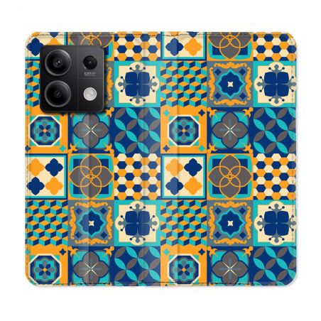 Housse Cuir Portefeuille Pour Xiaomi Redmi Note 13 Pro 5G Texture Carreau Ciment Orange