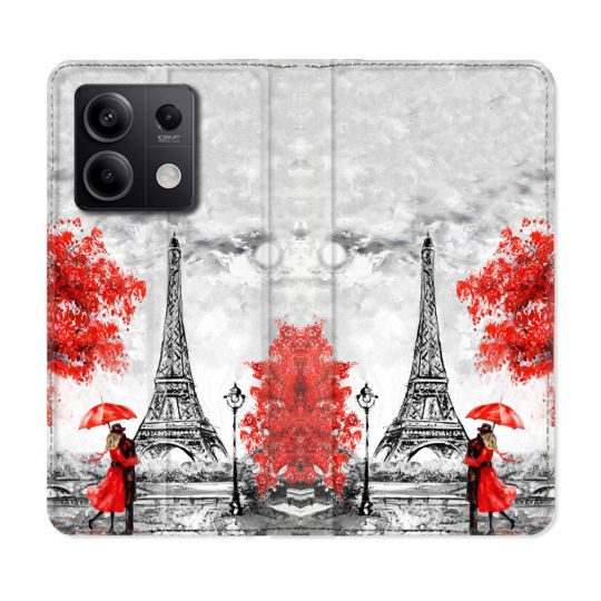 Housse Cuir Portefeuille Pour Xiaomi Redmi Note 13 Pro 5G Voyage France Paris Rouge