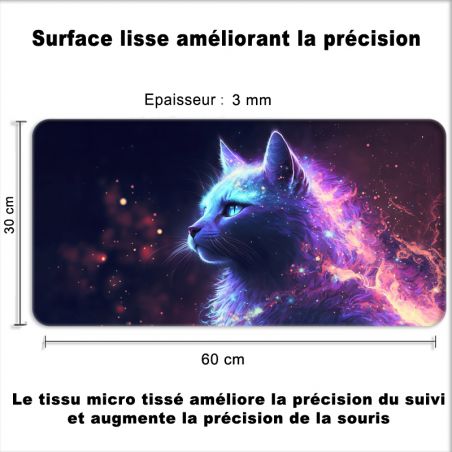 Tapis de Souris Gamer 60 x 30 cm Chat Fantastique
