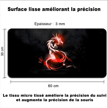 Tapis de Souris Gamer 60 x 30 cm Dragon Rouge