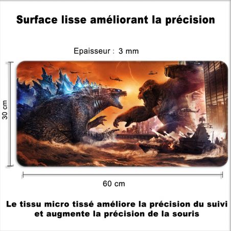 Tapis de Souris Gamer 60 x 30 cm Godzilla VS Kong