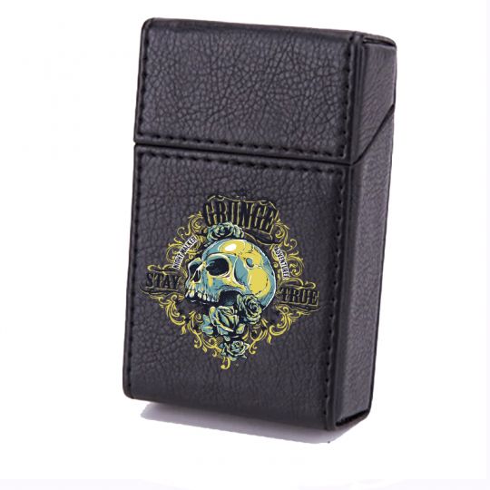 Etui En Cuir Paquet De Cigarette Noir Crane Jaune