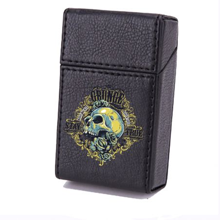Etui En Cuir Paquet De Cigarette Noir Crane Jaune