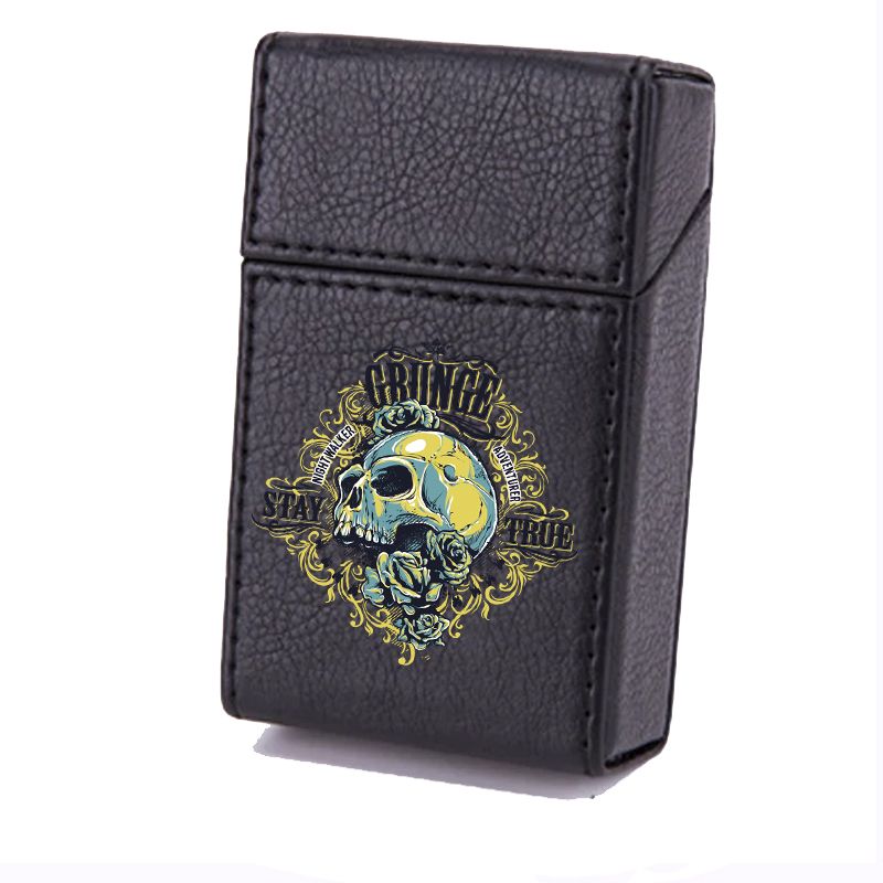 Etui En Cuir Paquet De Cigarette Noir Crane Jaune