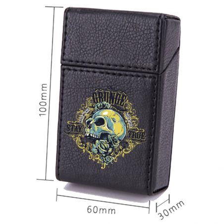 Etui En Cuir Paquet De Cigarette Noir Crane Jaune