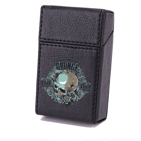 Etui En Cuir Paquet De Cigarette Noir Crane Bleu