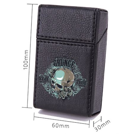 Etui En Cuir Paquet De Cigarette Noir Crane Bleu