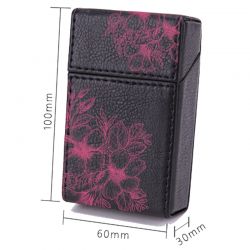 Etui En Cuir Paquet De Cigarette Noir Fleur Violette