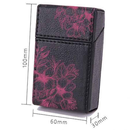 Etui En Cuir Paquet De Cigarette Noir Fleur Violette