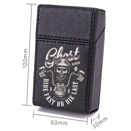 Etui En Cuir Paquet De Cigarette Noir Biker
