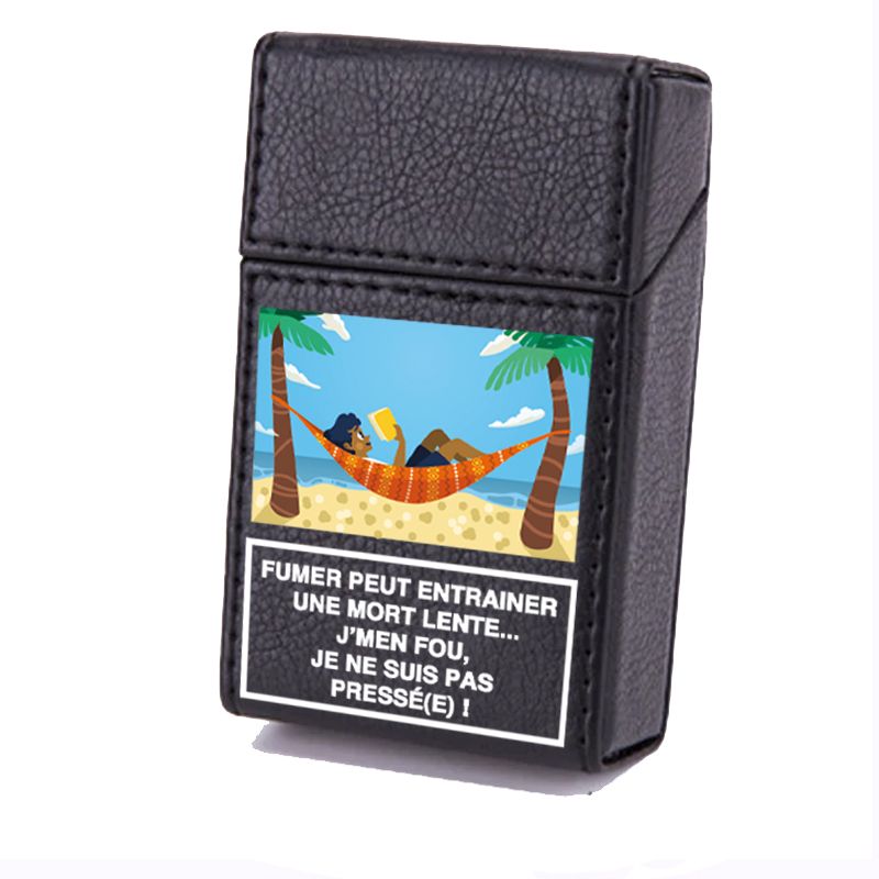 Etui En Cuir Paquet De Cigarette Noir Humour Vacances