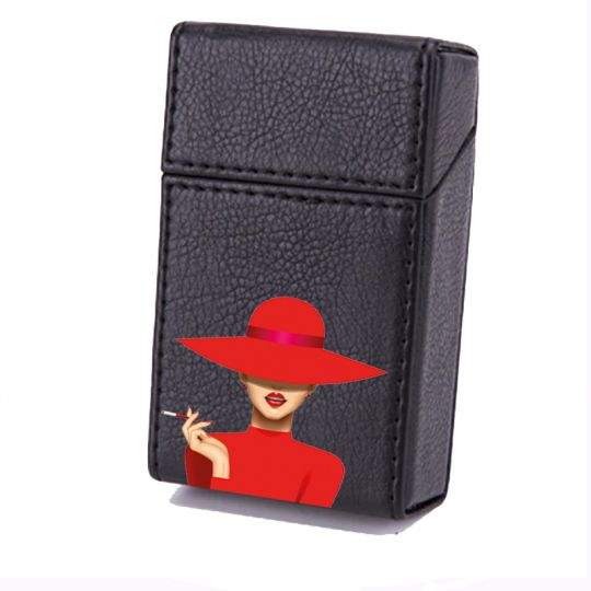 Etui En Cuir Paquet De Cigarette Noir Lady Rouge