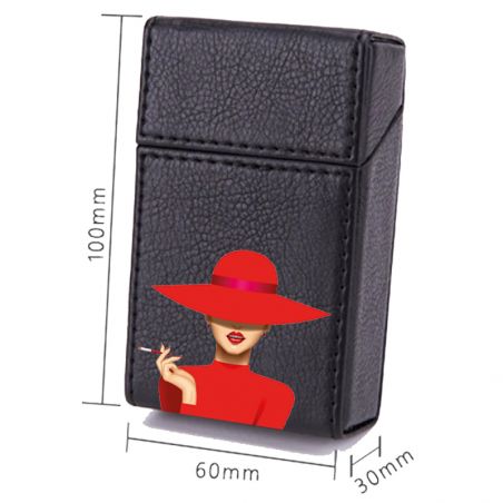 Etui En Cuir Paquet De Cigarette Noir Lady Rouge