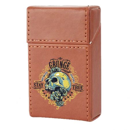 Etui En Cuir Paquet De Cigarette Marron Crane Jaune