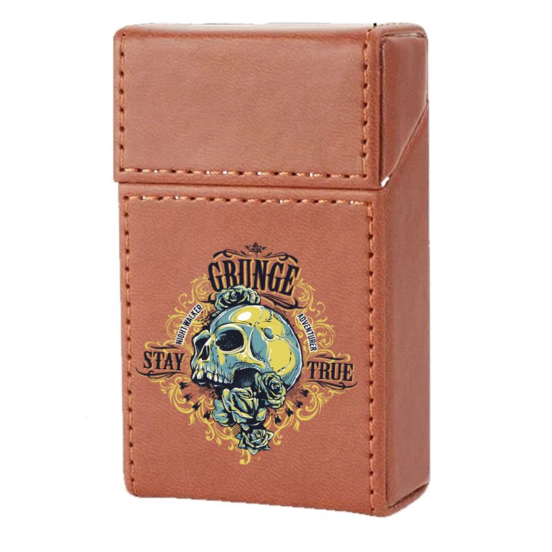 Etui En Cuir Paquet De Cigarette Marron Crane Jaune