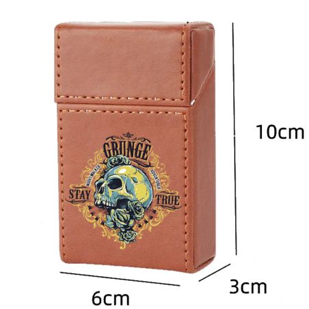 Etui En Cuir Paquet De Cigarette Marron Crane Jaune