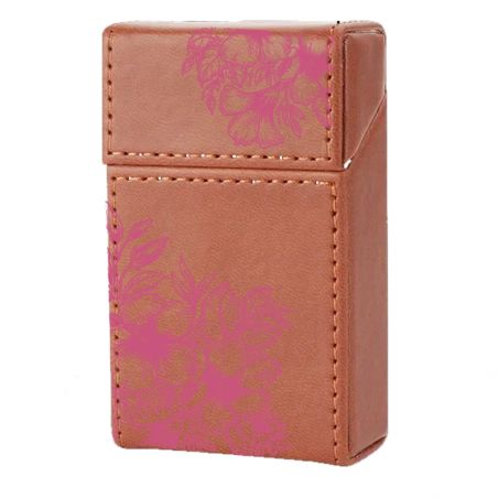Etui En Cuir Paquet De Cigarette Marron Fleur Violette