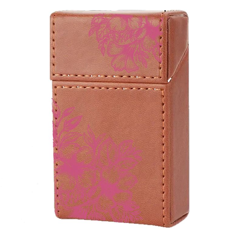 Etui En Cuir Paquet De Cigarette Marron Fleur Violette