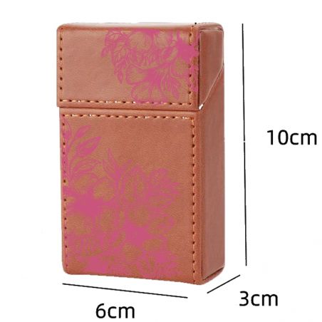 Etui En Cuir Paquet De Cigarette Marron Fleur Violette